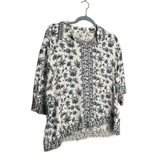 Max Studio 3/4 Sleeve Button Front Rayon Blouse Black/White Womens Size L NEW - Picture 2 of 6